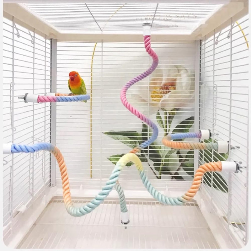 2Pcs Gradient Bird Rope Perch Stand Bird Cage Climbing Rope Toys Accessories of M5*30mm Screw for Cockatiels Lovebird Parakeet Budgies Sugar Gliders Hemp Swing(31.4'' & 14'') Rainbow 2pcs - PawsPlanet Australia