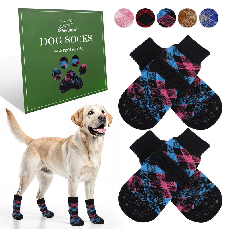 EXPAWLORER Dog Socks to Prevent Licking Paws, Dog Shoes for Hot Pavement, Anti Slip Dog Booties for Hardwood Floors, Dog Boots & Paw Protectors for Small Medium Large Senior Dogs, Pink Blue XL X-Large