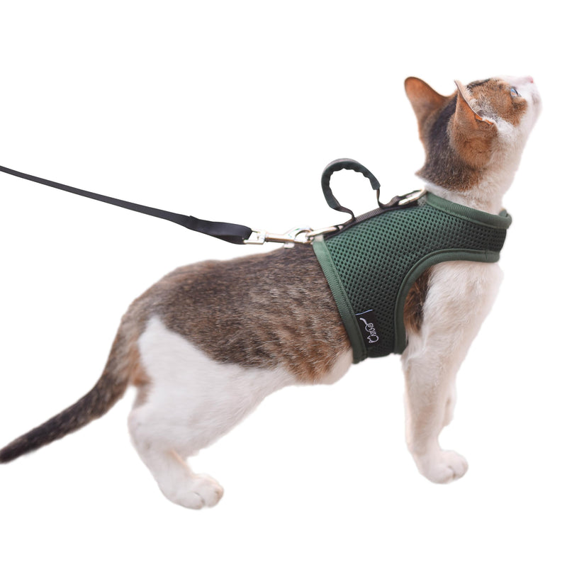 Cat Harness and Leash for Walking Escape Proof Breathable Mesh Fabric, Solid Green, Large, Adjustable Cat Walking Jackets with Handle, Padded Stylish Cat Vest L 8-12LBS Solid Green Mesh with Handle