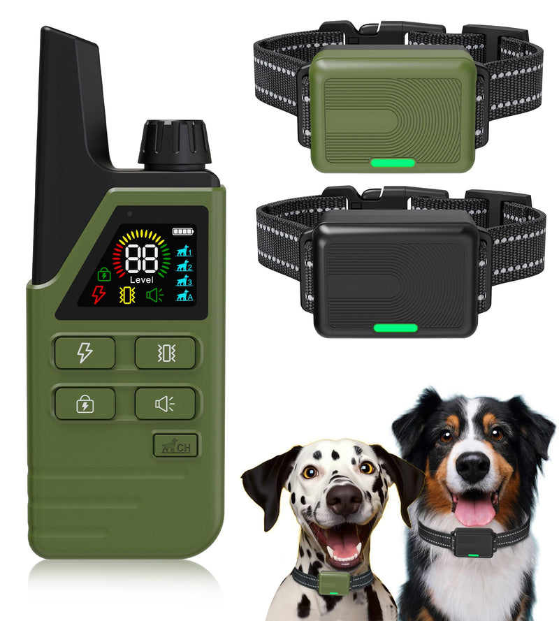 Dog Shock Collar 2 Dogs (5-120Lbs) - 4500FT Dog Training Collar with 3 Training Modes, Security Lock,IP67 Waterproof＆Rechargeable e-Collar with Remote for All Breeds (Light Green) Plastic - PawsPlanet Australia