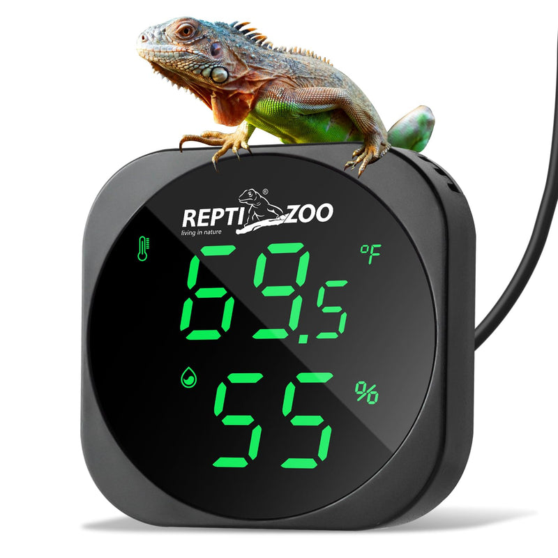 REPTI ZOO Thermometer Hygrometer, LED Digital Thermo Hygrometer for Reptile Terrarium Pet Rearing Box, Reptile Tank Thermometer with 55.2" Cable USB Power Supply Black - PawsPlanet Australia