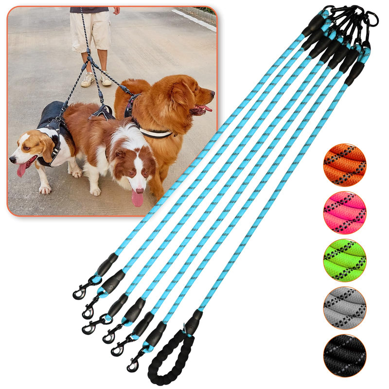 Double Leashes - 6 Way Leash for 6 Dogs with Reflective Swivel, Walking & Training Blue Six Leashes - PawsPlanet Australia