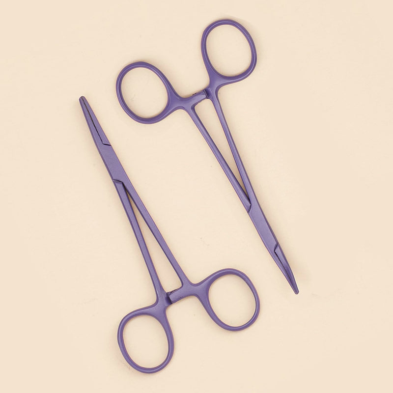 Pets ears/nose hair Puller Straight & Curved full serrated, stainless steel Home Hemostat Locking Forceps, Professional pet grooming tool for cats & dogs 2pcs set （purple） Purple - PawsPlanet Australia