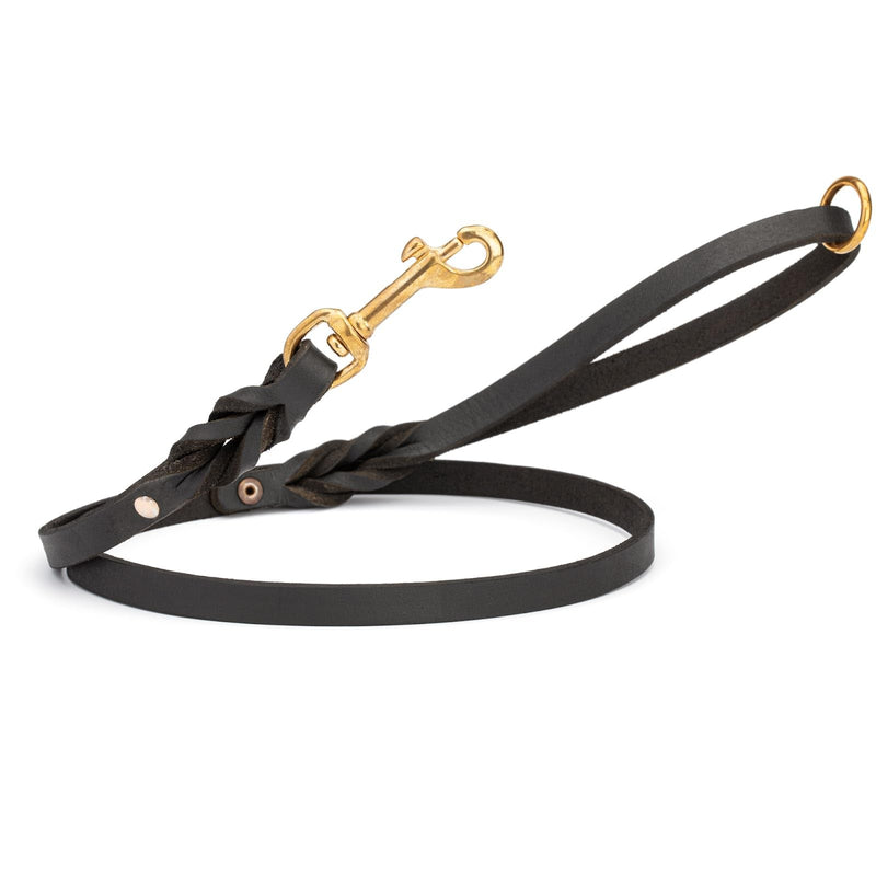 Viper Leather Dog Leash 4ft, Dog Training Leash with Brass Hardware, Leather Leash for Dogs Large Medium Small Breeds (W 1/2" - L 4 FT Black Brass) - PawsPlanet Australia