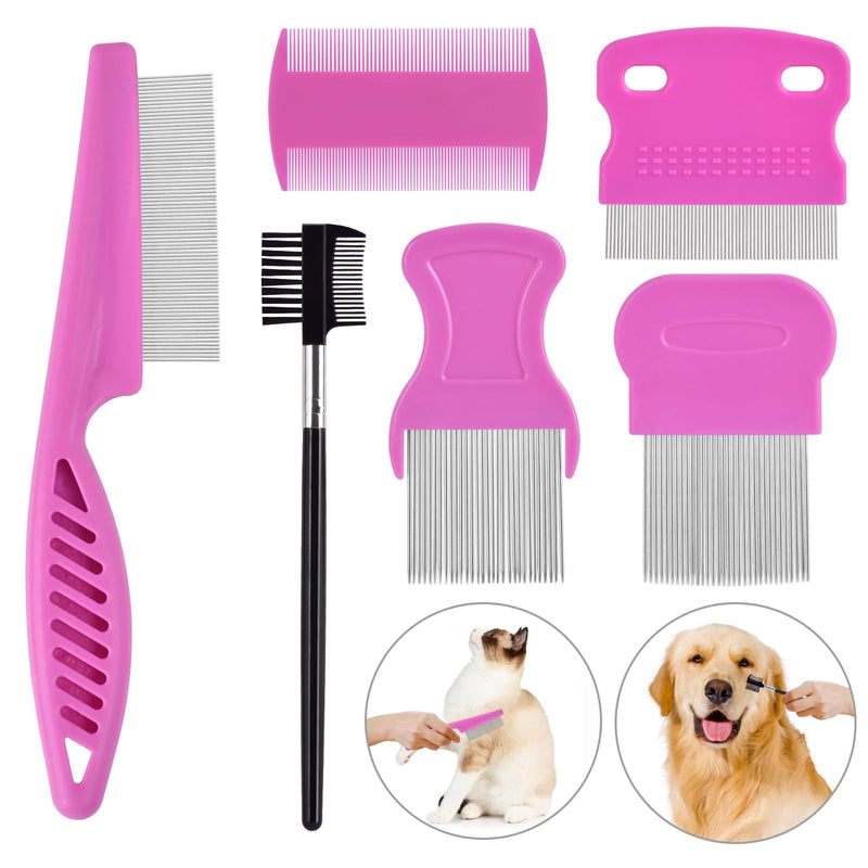 6 Pack Flea Comb for Cats Dogs,Stainless Steel Dog Cat Grooming Combs With Rounded Teeth,Double-Sided Tear Stain Remover,Dematting Comb For Dogs Cats Ideal for Small, Medium & Large Pets (Pink) NEW Pink - PawsPlanet Australia