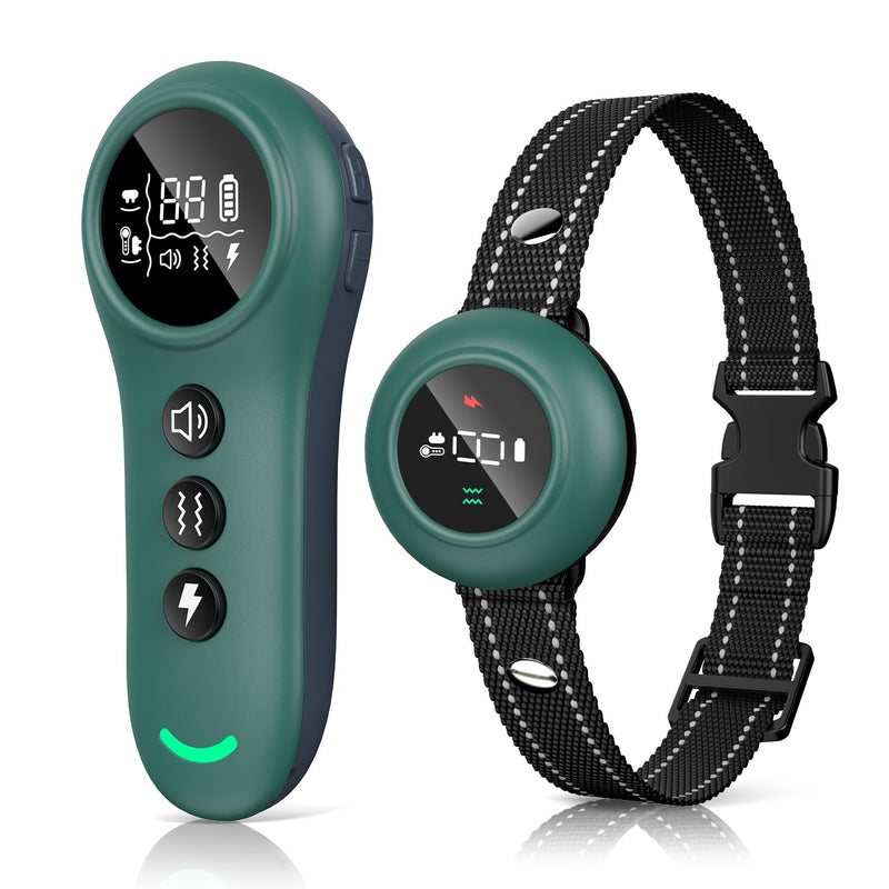 [New 2025] 2-in-1 Dog Shock Collar & Bark Collar – 3300FT Dog Training Collar with Remote, Automatic Anti-Barking, 5 Adjustable Sensitivity Levels, IP67 Waterproof E-Collar for Small Medium Large Dogs Green Calke - PawsPlanet Australia