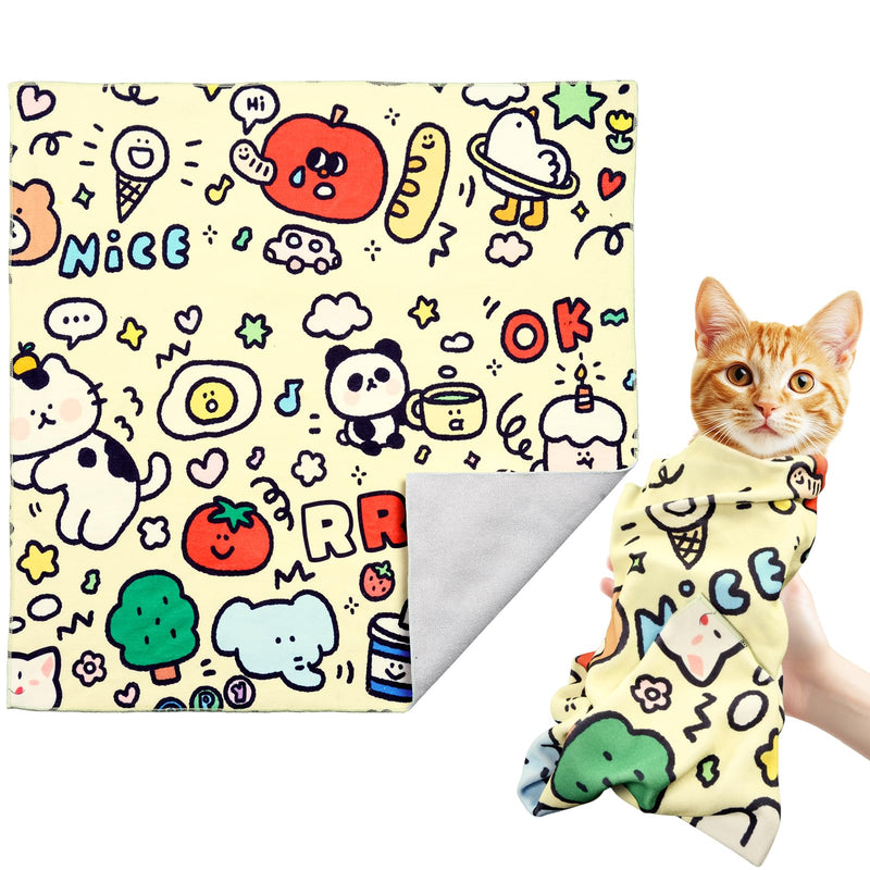 Uranshin Cat Grooming Wrap, Cat Wrap for Cutting Nails, Cat Restraint Wrap, Self-Adhesive Cat Swaddle Burrito Wrap for Nails Trimming, Medicine Feeding, Teeth Brushing, Ear Cleaning (13.8×13.8in) 13.8×13.8in Yellow - Cute Animal Paradise Graffiti - PawsPlanet Australia