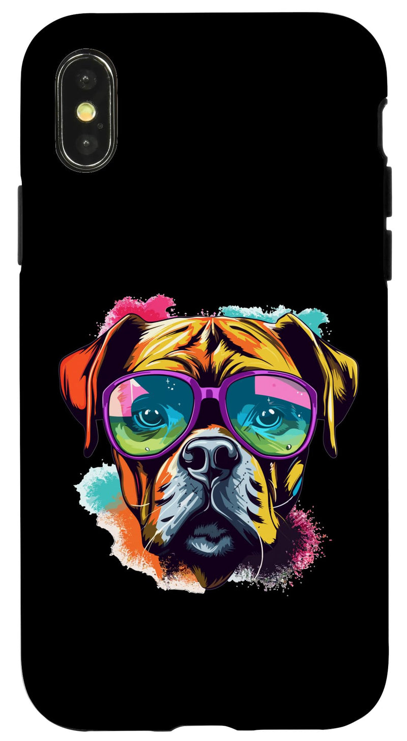 iPhone X/XS Boxer Dog Breed Pet with Sunglasses Pop Art Colorful Case iPhone X/XS