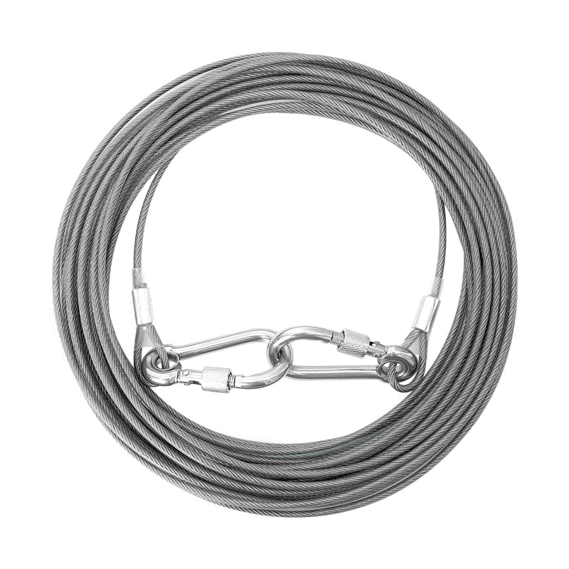 Dog Tie Out Cable 30FT Dog Runner for Stainless Steel Wire Dog Cable with Durable Superior Clips Gray Dog Chains for Outside Dog Lead for Large Dogs Up to 165 lbs - PawsPlanet Australia