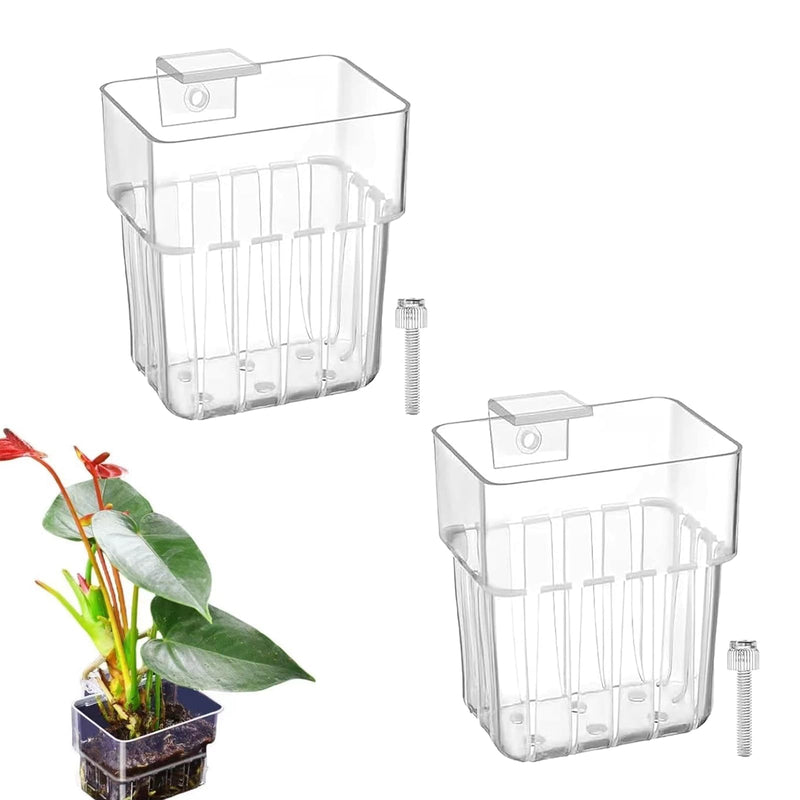 Aquarium Plant Holder, Aquatic Fish Tank Plant Holder with Hooks, Clear Aquatic Fishtank Planter Hanging Holder, Fish Tank Decorations Aquarium Decor (2 Pcs) 2 Pcs - PawsPlanet Australia