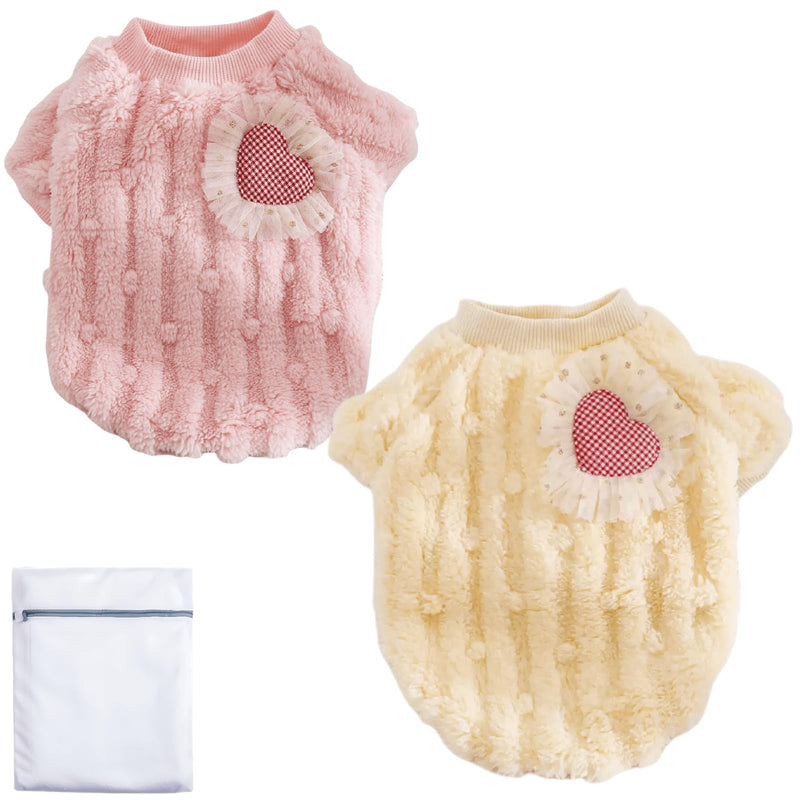 Cute Cat Sweaters Warm Cotton Plush Dog Apparel & Accessories Pink Kitten Turtleneck Sweaters for Indoor Cats and Small Dogs with Pet Laundry Bag (M (6.6-8.8lbs)) M (6.6-8.8lbs) - PawsPlanet Australia