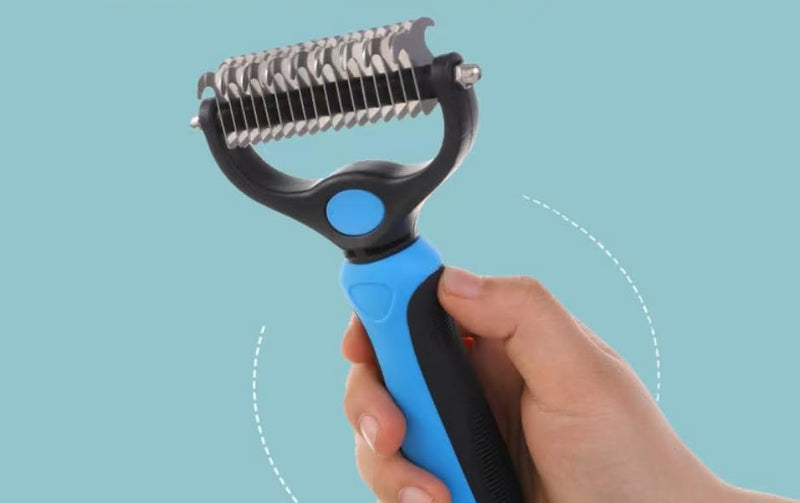 Pet Grooming combs - Double-Sided Deshedding Dematting Tool, Undercoat Rake for Dogs & Cats, Extra-Wide Dog Grooming Brush & Deshedder Comb for Long Hair (Blue, Large) Blue