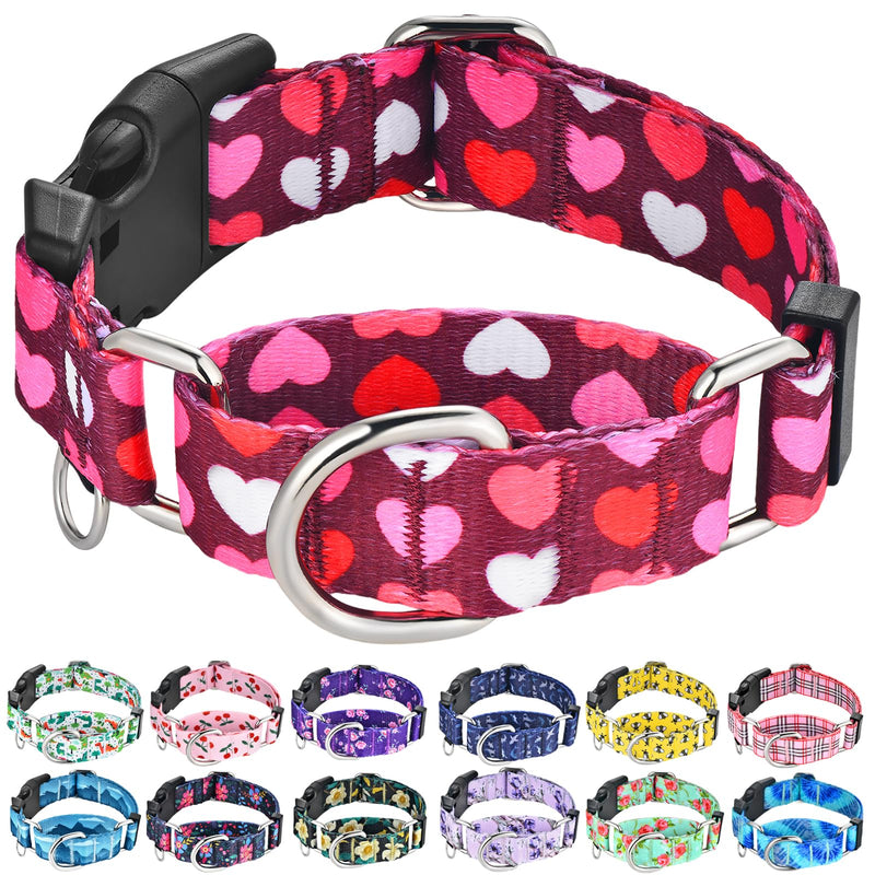 Valentines Pink Martingale Collar for Dogs with Buckle Adjustable Heart Dog Collars (Burgundy Love, Large) Burgundy Love - PawsPlanet Australia
