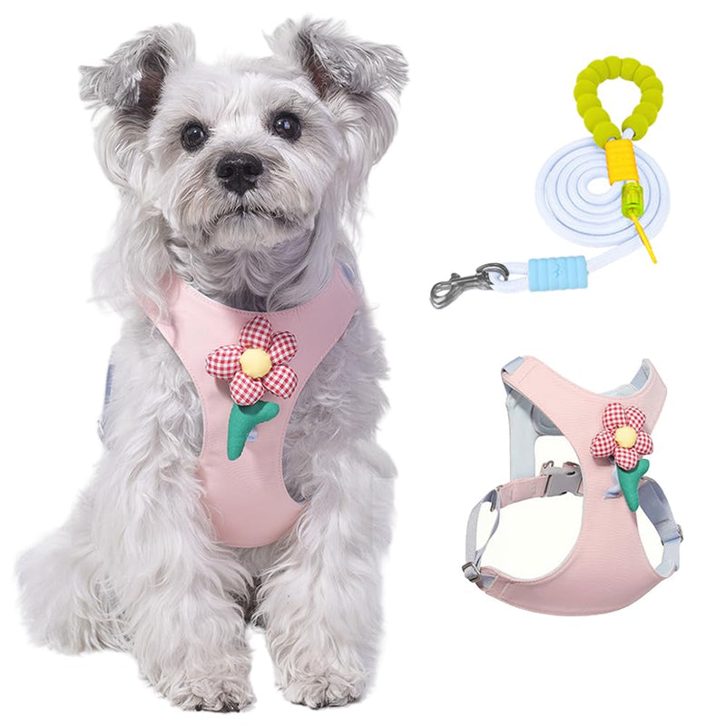 Dog Harness and Leash Set with 2 Flower Patches, No Pull Adjustable Puppy Harness, Step in No Chock Dog Vest for Small Medium Dogs Puppy and Cats(Pink, M) M(9.9-19.8) Pink - PawsPlanet Australia