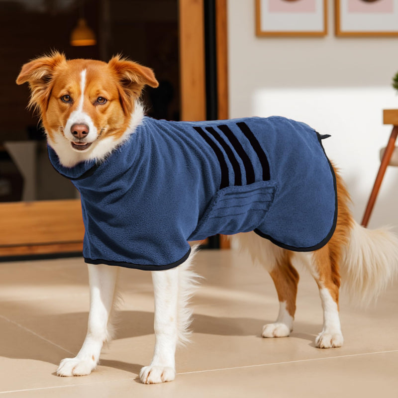 Microfibre Dog Bathrobe Towel Wrap Super Absorbent Dog Drying Coat Bath Robe for Puppy, Medium & Large Dogs, Fast Drying, Adjustable Dark Blue XX-Large - PawsPlanet Australia