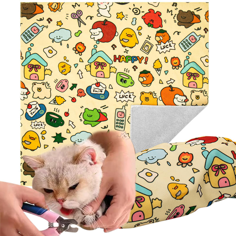 AIERSA XL Cat Wrap for Cutting Nails and Grooming, Cat Restraint Wrap for Nail Clipping, 27x27in Self-Adhesive Fabric Cat Swaddle Burrito Wrap for Nail Trimming, Cat Grooming Supplies XL(within 11lbs) 1pcs - PawsPlanet Australia