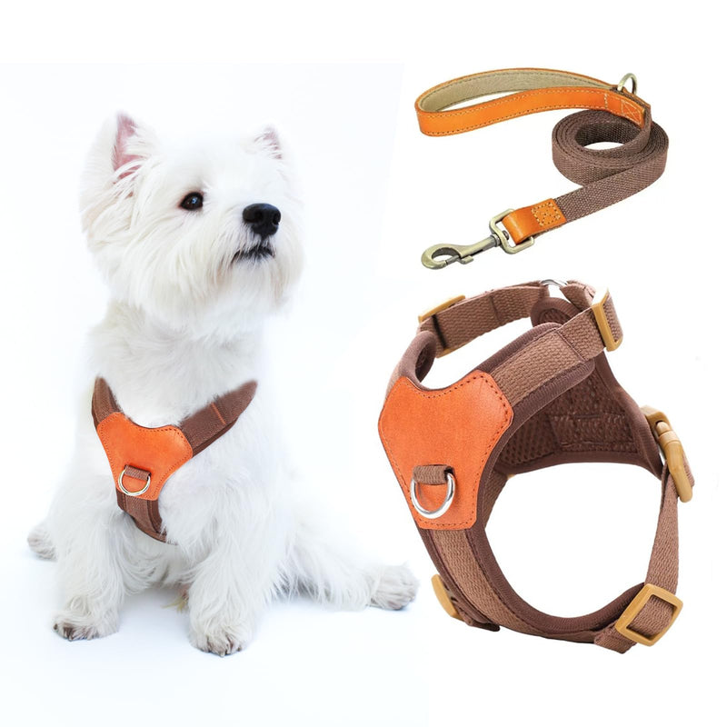 No Pull Dog Harness and Leash Set, Front Clip Dog Harness Medium Sized Dog Training Harness, Easy Walk Dog Harness for Small Medium Dog Harness (Brown, S) Brown S(Chest 15.7"-20.5") - PawsPlanet Australia
