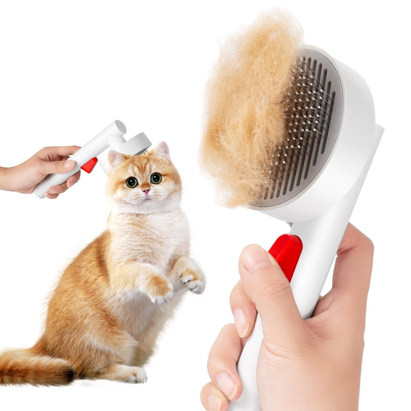 Cat Brush for Shedding with One-Click Button, Pet Comb for Indoor Cats, Suitable for Long or Short Haired Cats, Small and Medium Dogs, Grooming for Puppy Kitten Massage Removes Loose Fur