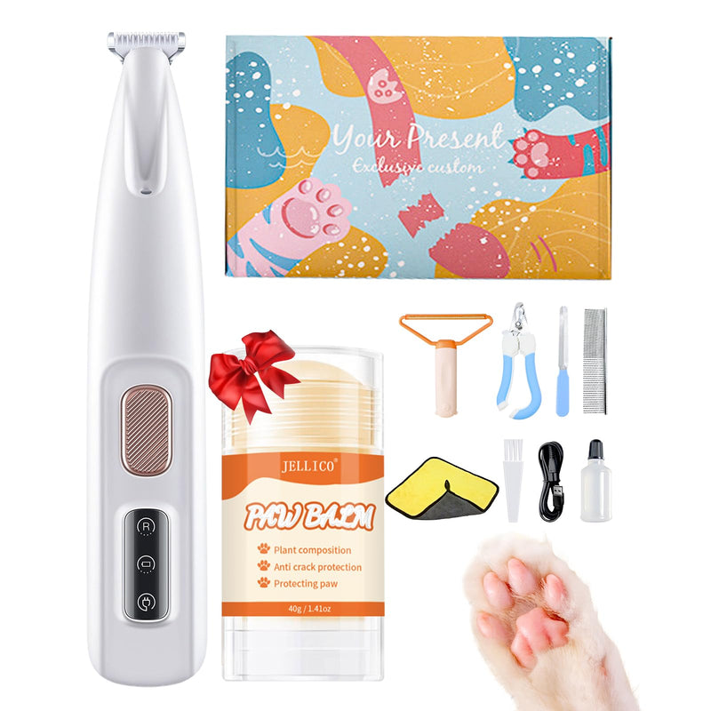 Dog Paw Trimmer with LED, Paw Trimmer for Dogs, Dog Grooming Kit, Dog Hair Trimmer, Dog Clippers with Double Blades, Low Noise, Waterproof, Rechargeable, for Paws, Ears, Face, Rump - PawsPlanet Australia