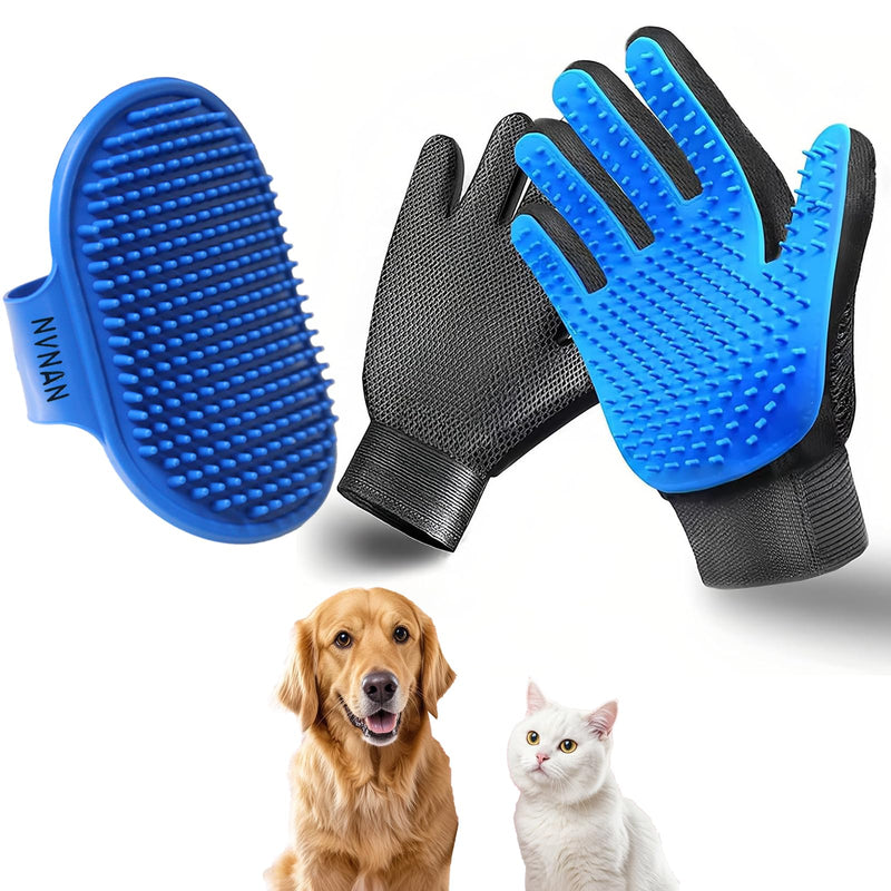 Cat & Dog Grooming Gloves - Deshedding Brush for Shedding, Gentle Pet Hair Remover & Massage Gloves for Cats, Dogs, All Fur Types (1 Brush +1 Pair Gloves) Gloves + Brush - PawsPlanet Australia