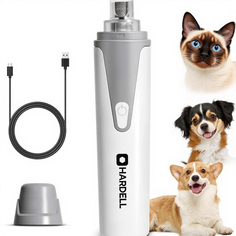 HARDELL Dog Nail Grinder, Super Quiet Dog Nail Trimmers with 2 LED Lights & 3 Grinding Ports, Safety Pet Nail Grinder for Small Dogs/Cats & Puppy Dog Nail Trimmer (white) - PawsPlanet Australia