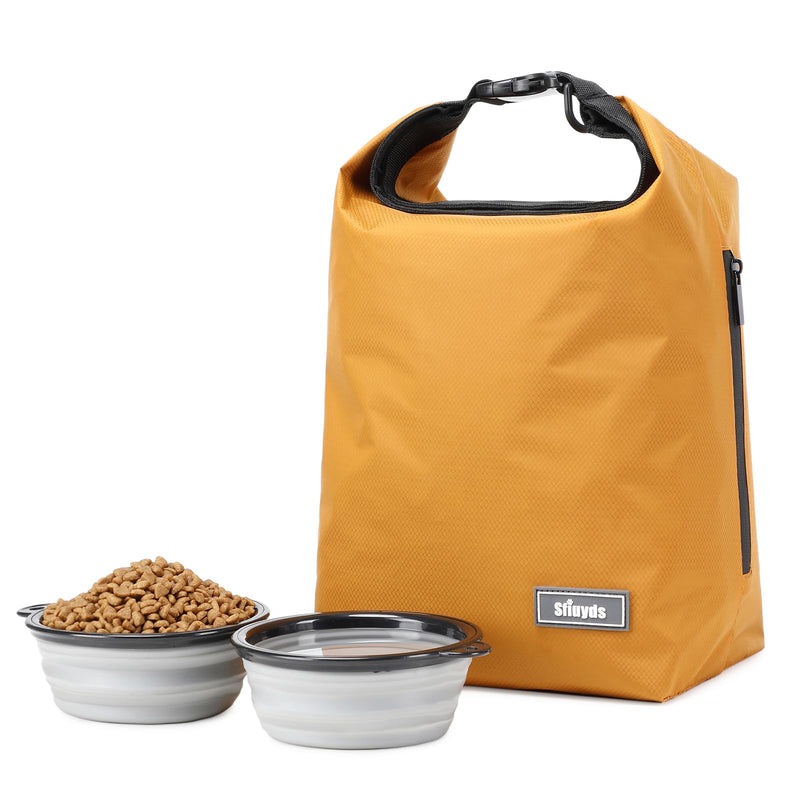 Pet Food Storage Bag,Dog Food Travel Bag with 2PCS Collapsible Dog Travel Bowls,Waterproof Kibble Storage Container(Yellow, Small) Yellow - PawsPlanet Australia