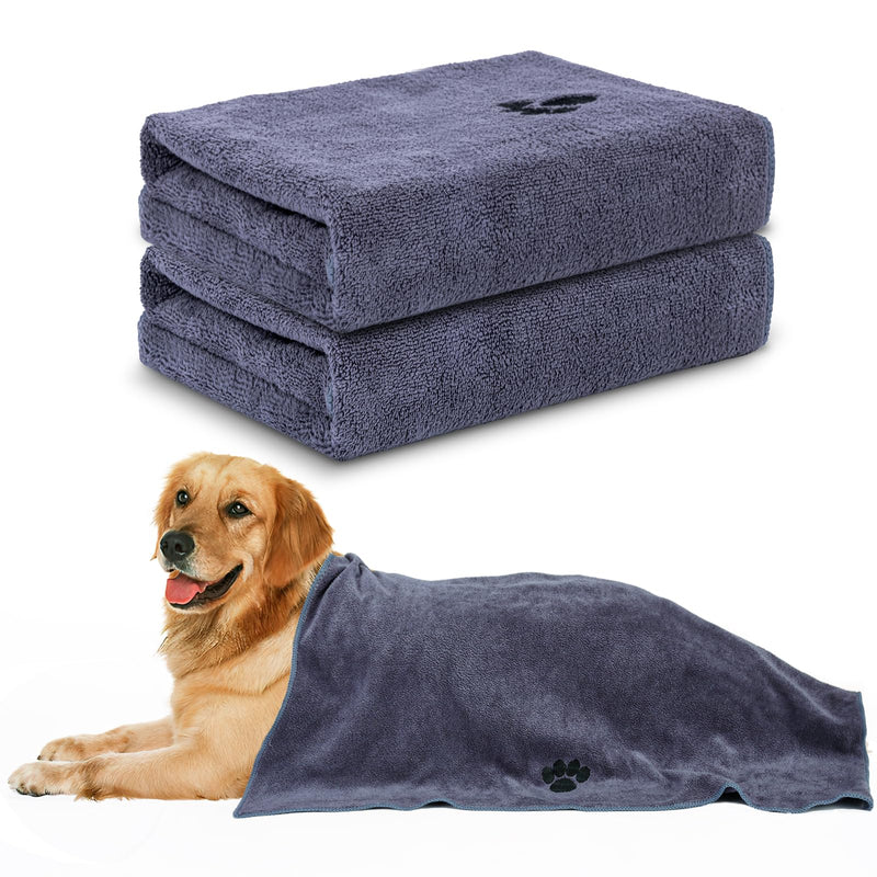 Microfiber Dog Towels for Drying Dogs,40'' X 23.6'', Super Absorbent and Soft Pet Grooming Towel, Perfect Shower & Bath Supplies for Dogs(2-Pack Grey) 2-Pack Grey - PawsPlanet Australia