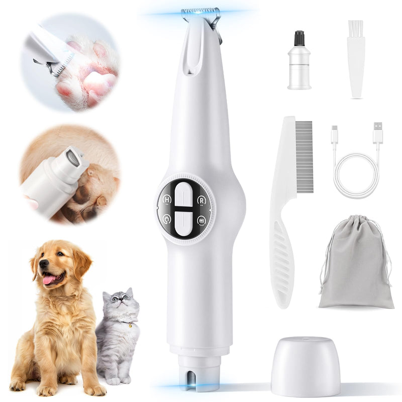 Dog Paw Trimmer & Nail Grinder 2in1 Upgrade [Ultra-Low Noise] [Micro Precision] Cordless Clippers for Grooming Kit, Pet Hair Shears for Cat Small Dogs, Electric Razors with LED Light White - PawsPlanet Australia