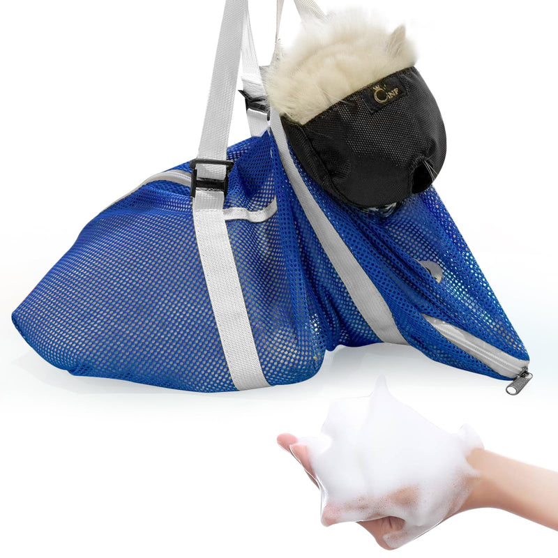 Cinf Cat Bathing Bag(Free Muzzle) Breathable Mesh Anti Scratch Adjustable Cat Grooming Bag for Nail Trimming, Bathing Soft Cat Washing Bag(Blue) M M-Drama Cat Blue