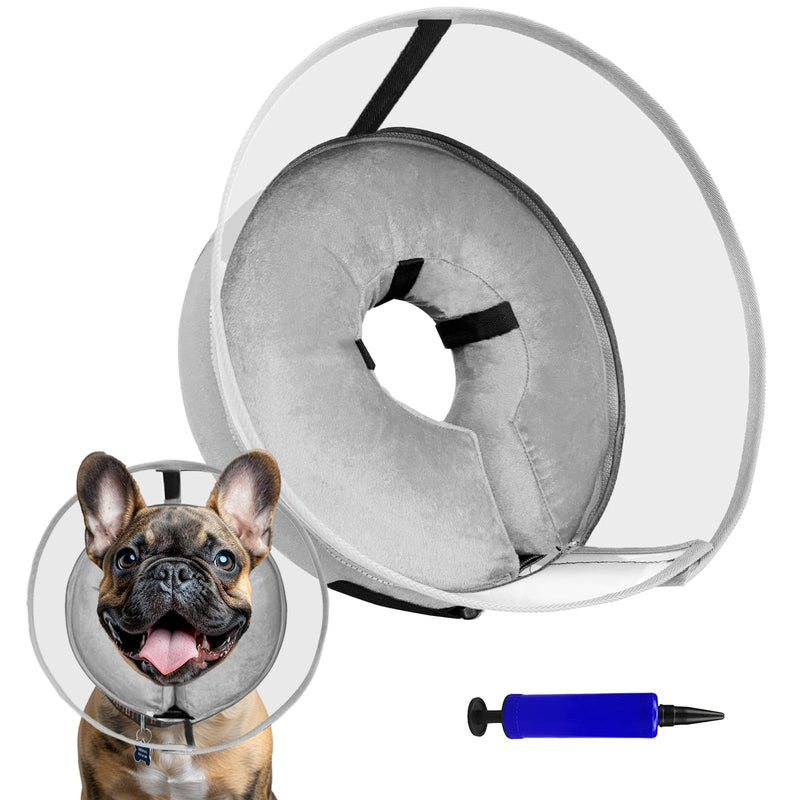 Inflatable Dog Cone Collar, Soft Dog Cone After Surgery, for M M+ L XL Dogs, with Detachable Anti Licking Shield and Inflator, 2 in 1 Adjustable Alternative, Does Not Block Vision, Grey (M+) M+ (12.2”-14.6“) - PawsPlanet Australia