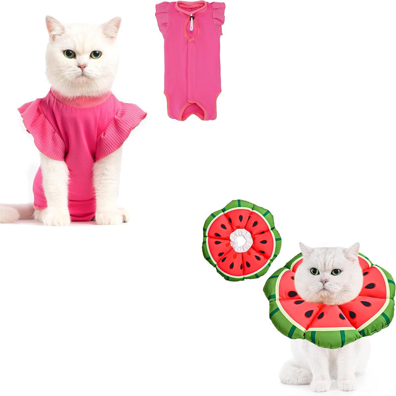 Avont Cat Recovery Suit - Post-Surgery Onesie for Cats, Alternative to Cone of Shame Bundle with Avont Cat Cone Collar Soft, Adjustable Recovery E Collar Alternative for Cats Kittens Puppies - PawsPlanet Australia