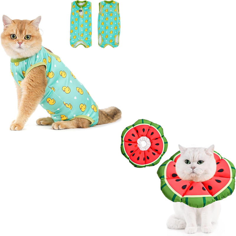 Avont Cat Recovery Suit - Kitten Onesie for Cats After Surgery Bundle with Avont Cat Cone Collar Soft, Adjustable Recovery E Collar Alternative for Cats Kittens Puppies - PawsPlanet Australia