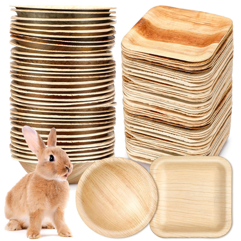 50 Pcs Palm Leaf Disposable Plates Bowls Set for Bunny 4", Sturdy Bamboo Party Bowls Decorative Compostable Tableware for Birthday Outdoor BBQ Picnic Wedding - PawsPlanet Australia