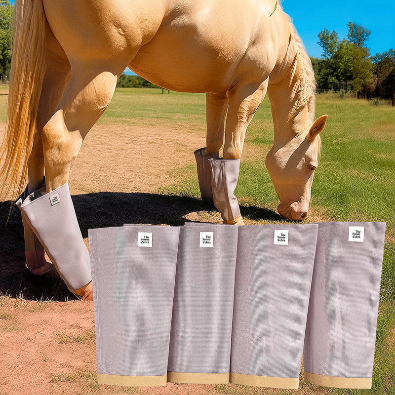 Horse Fly Boots - Horse Fly Protection, Fly Boots for Horses, Breathable Mesh [Set of 4], Heat-Reflective Light Grey, Adjust. Velcro, Durable Stays, Protective Leg Wear - PawsPlanet Australia