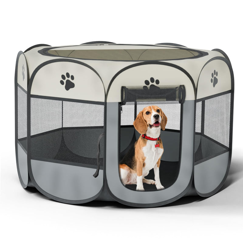 Foldable Puppy Playpen 28" x 28" x 18" Portable Cat Playpen Dog Pen for Puppies, for Small Animals Offwhite 8 S - PawsPlanet Australia