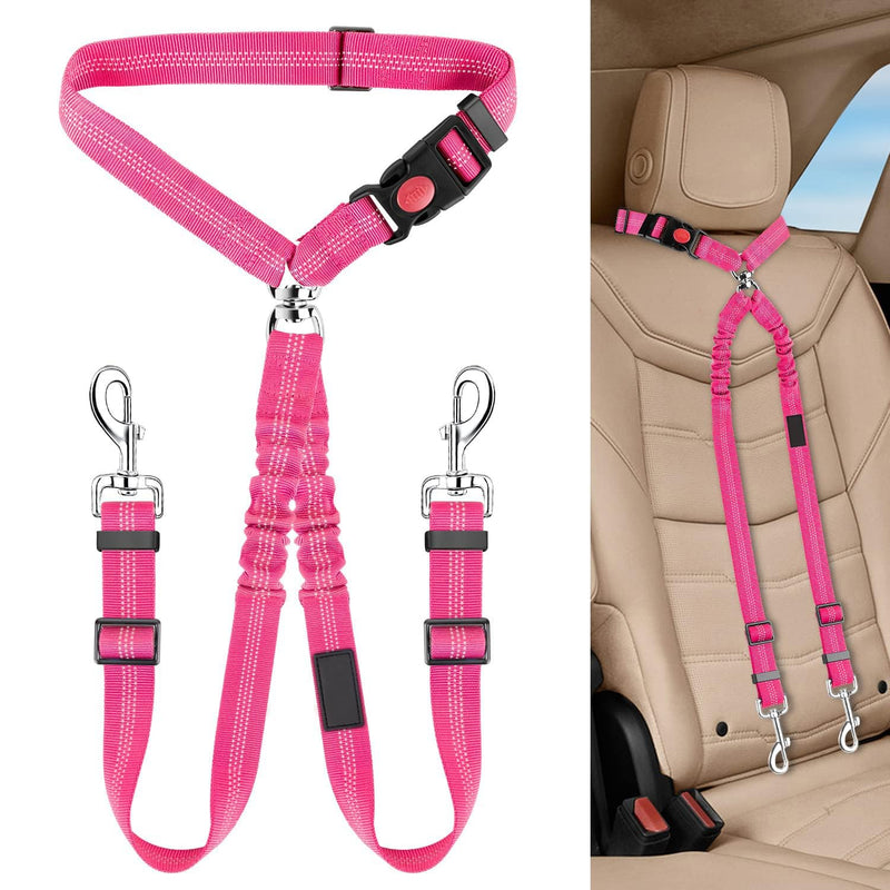 Dog Seat Belt for Car, Dual Pet Vehicle Headrest Restraint Safety Seatbelt,Two Dog Leash No Tangle Dog Car Leash Seat Belt,Duty Adjust Elastic Connect Harness in Vehicle Travel(Pink) Pink - PawsPlanet Australia