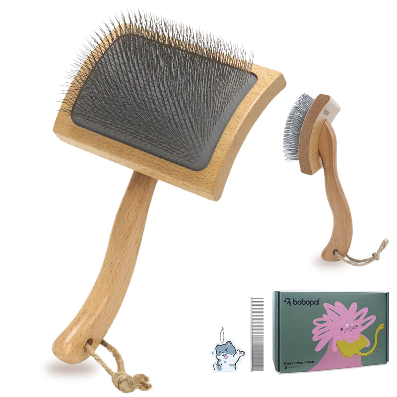 Dog Slicker Brush,Dog Brush for Shedding,Grooming Brush for Large Dogs,Ergonomic Handle Grooming Like Professional,Dog Brush for Long Haired Dogs & Remove Tangles & Mats,Beech Wood - PawsPlanet Australia