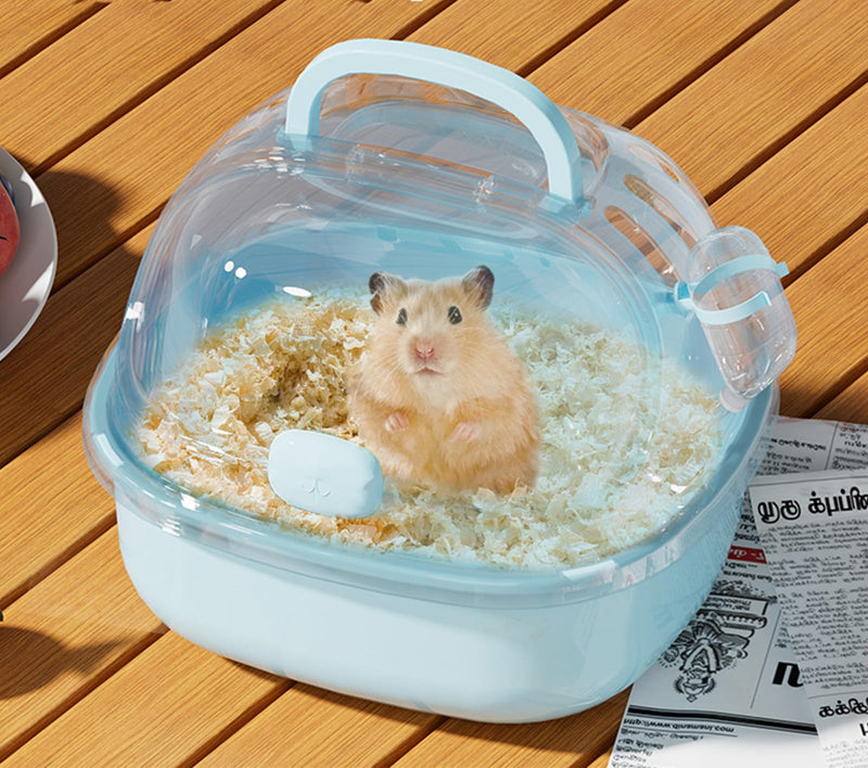 Small Animal Carrier Cage with Water Bottle, Portable Hamster Travel Carrier Carry Case for Small Pets, Gerbils, Mice, Dwarf Hamster (Blue) Blue - PawsPlanet Australia