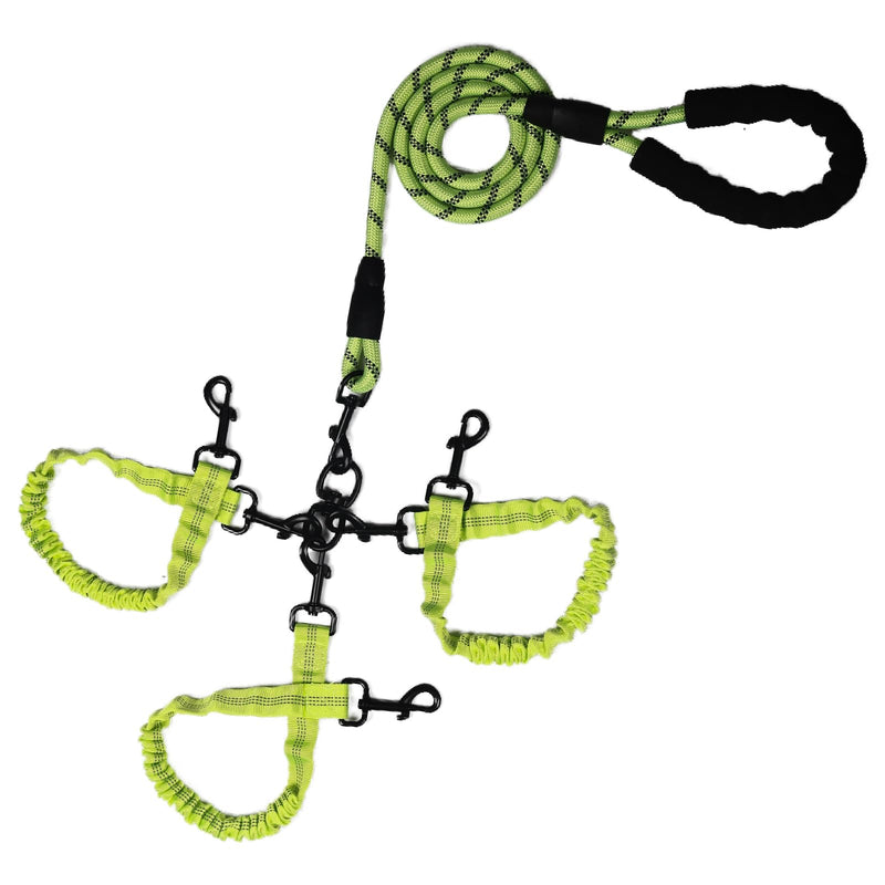 Dog Double Leashes,Rope Bungee Three Leash with Padded Handle Removable for 3 Dogs,Tangle-Free, Padded Handles, 360° Swivel Control (Green, 3 Way) Green - PawsPlanet Australia