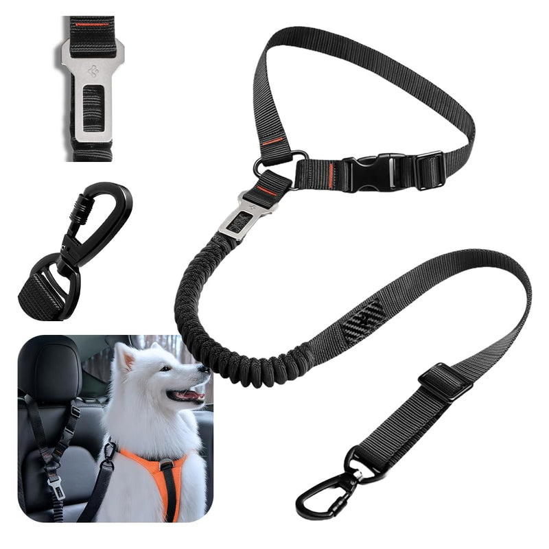 Spigen 2 in 1 Car Seat Belt Tether for Dogs (Headrest & Seatbelt Buckle) | High-Strength Heavy-Duty Strap | Adjustable Anti-Shock Bungee Leash Black for all pets - PawsPlanet Australia