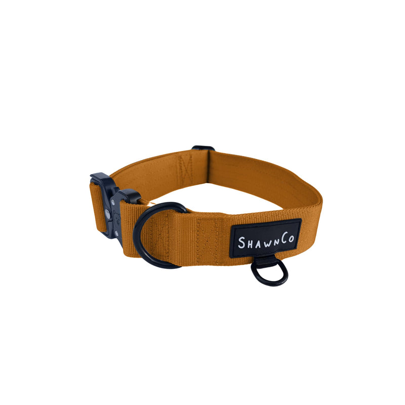 ShawnCo Basecamp Dog Collar- Premium, Adjustable, Heavy-Duty Nylon Tactical Dog Collar with Metal Buckle for Medium and Large Dogs (Sunset Orange, S) S- No Handle Sunset Orange