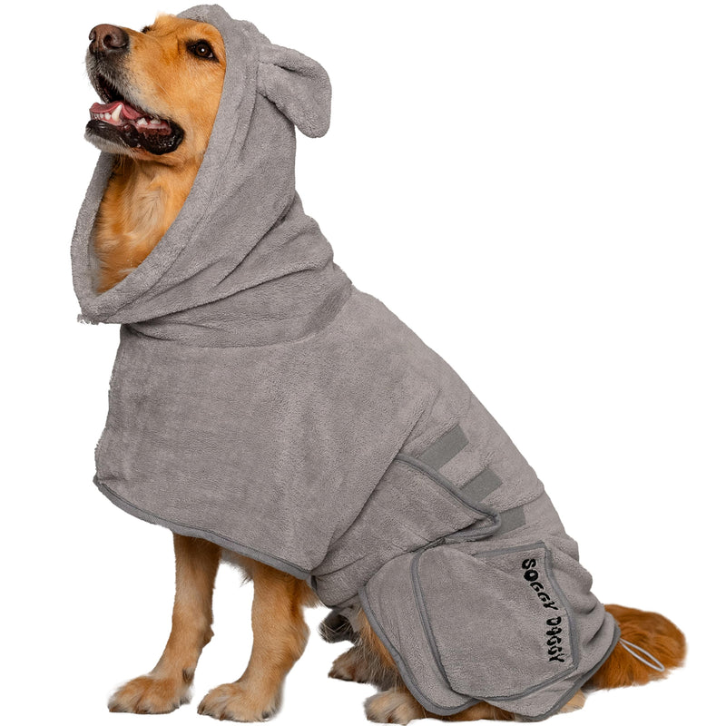 SOGGYDOGGY® US: Luxury Dog Bathrobe, Super Absorbent Microfiber Dog Bath Supplies, Fast Dry in Minutes, Thick & Soft Robe - Pet Grooming, Wash & Pet Hair Dryer - All-Season Dressing Gown (M) Gray M (17-24in) - PawsPlanet Australia