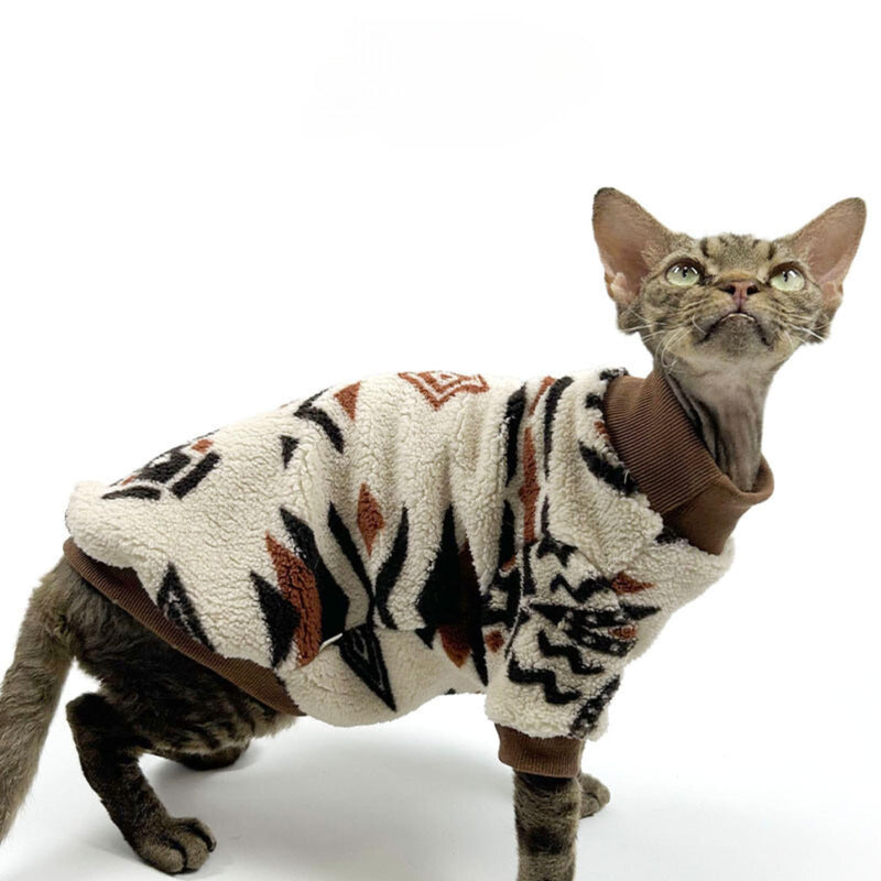 Cat Festive Sweater Pullover, Classic Soft Warm Christmas Clothes for Hairless Sphynx, Devon & All Indoor Kittens (Geometric,M) Geometric M - PawsPlanet Australia