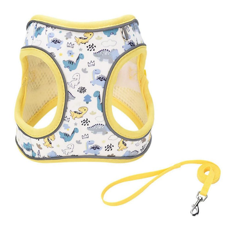Step in Dog Harness and Leash Set, Flower Adjustable Easy Walk Puppy Harnesses, Soft Mesh Pet Vest Harness Small Size Dog Adjustable No Pull Dog Harness for Small Medium Dogs(Dinosaur, M) Yellow-Dinosaur M(neck:12"-13.5",chest:16"-18") - PawsPlanet Australia