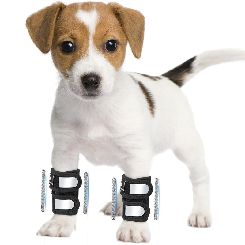 Pair of Dog Leg Braces for Front Hock Joint, Dog Front Leg Wrist Brace with Metal Spring Inserts, Dog Leg Sleeve with Reflective Straps, Prevents Injuries and Sprains, XS/S - PawsPlanet Australia