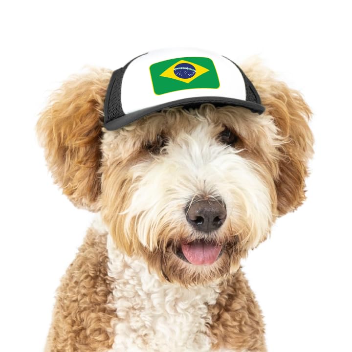 Brazil Collection, PupLid Trucker Hats for Dogs l Premium Stylish Sun Protection for The Modern Dog - Adjustable for Secure Comfortable Fit on Active Dogs (Small, Brazil Flag) Small - PawsPlanet Australia