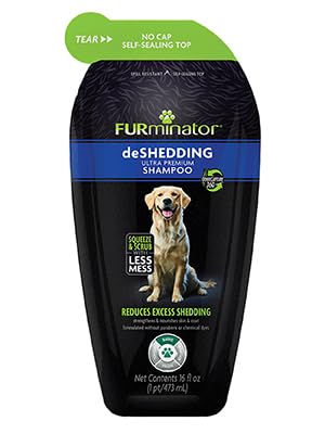 FURminator DeShedding Shampoo Squeezable Pouch,16 Fluid Ounces, Moisturizing Deshedding Shampoo for Dogs in Self-Sealing,Spill-Resistant Pouch Helps Reduce Excess Shedding and Nourishes Skin and Coat - PawsPlanet Australia