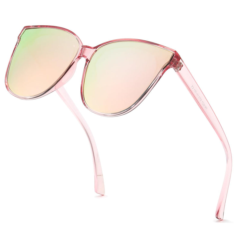 HASFOX Cat Eyes Sunglasses for Women | Polarized UV Protection Shades for Driving | Lightweight Oversized Style | Hard Case A02 Clear Pink Frame / Rose Gold Mirrored Lens 67 Millimeters - PawsPlanet Australia