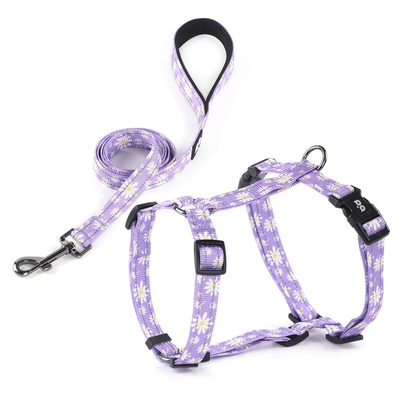 Dog Harness Leash Set, No Pull Adjustable Halter Cute Comfort Padded Handle for Medium Sized Large Small Dogs Walking Training Running with Reflective（Large,Purple） Purple - PawsPlanet Australia