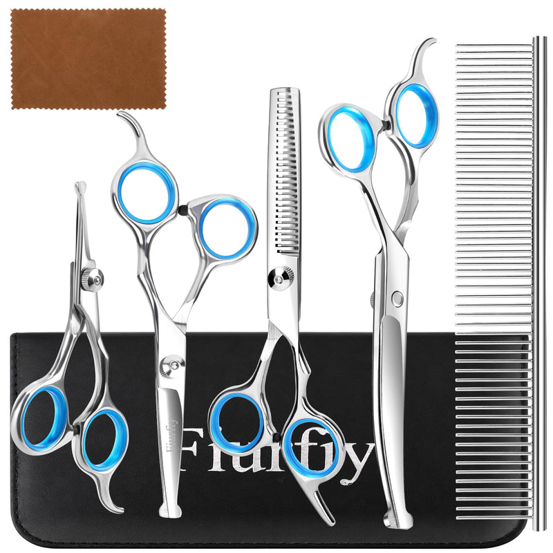 6-in-1 Dog Grooming Scissors - Professional Stainless Steel Hair Cutting Kit with Safety Rounded Tips, Ergonomic Soft-Grip Handles for Small & Large Dogs, Cats - PawsPlanet Australia